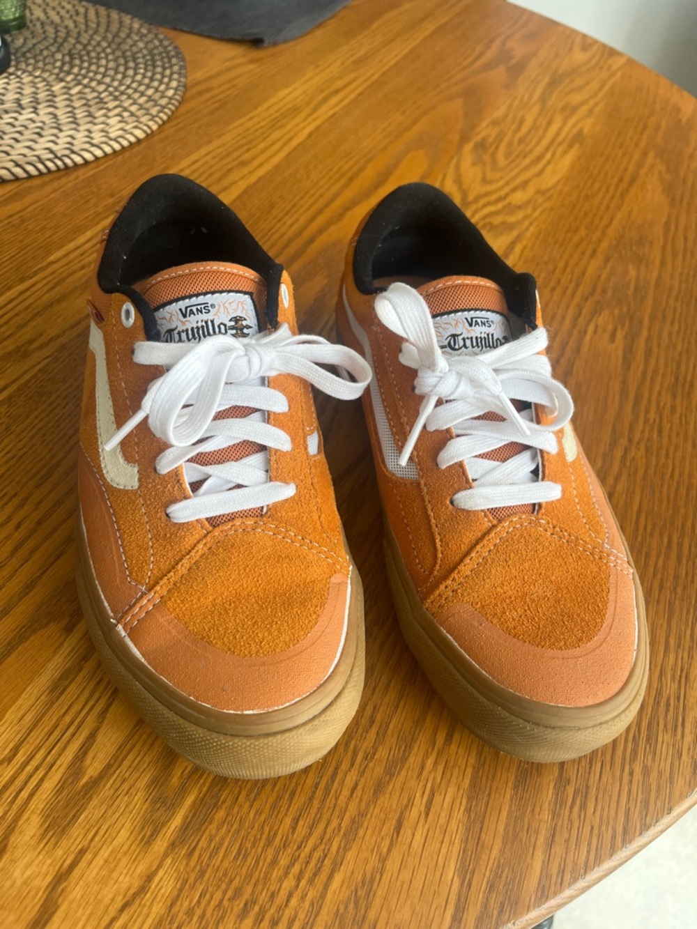Vans Orange Low-Top Suede & Canvas Sneakers with White Accents Men’s 7